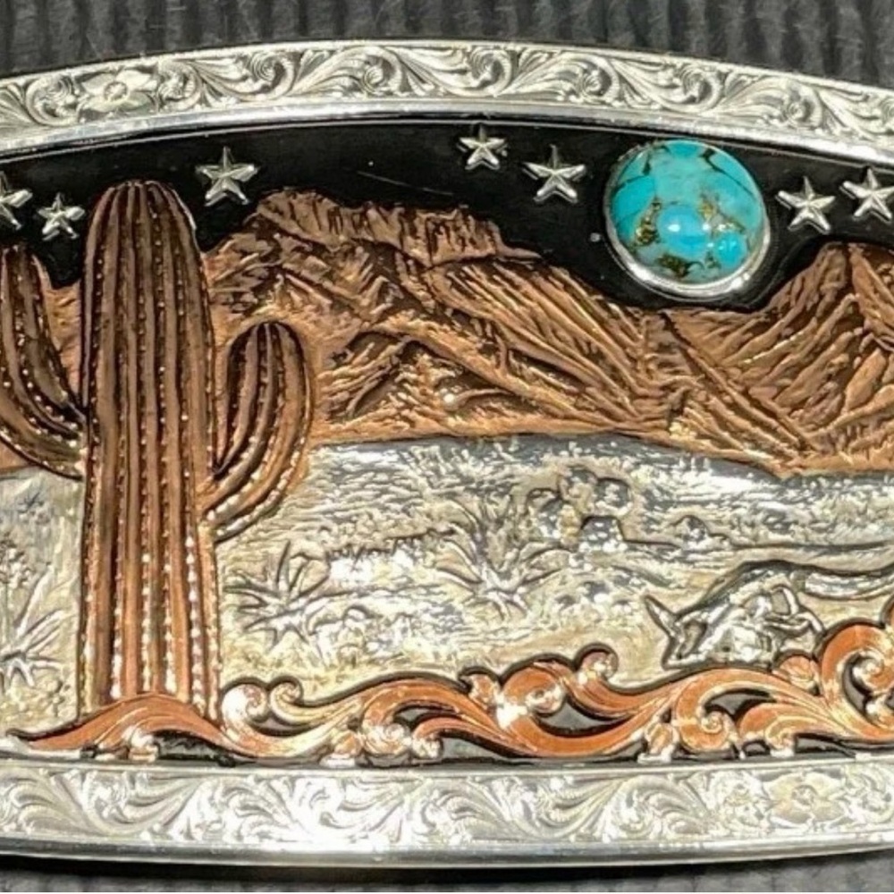 Montana Silversmiths Western Turquoise Silver Copper Belt Buckle